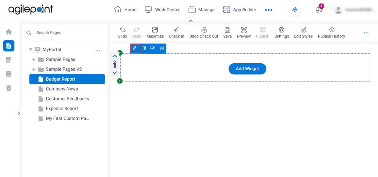 Click Edit Widget Properties