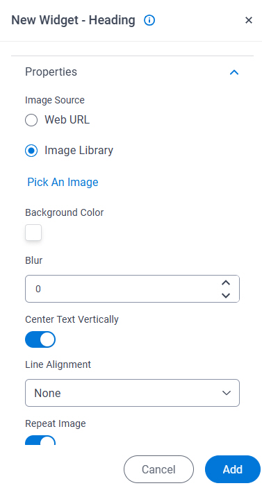Heading Widget screen Properties tab