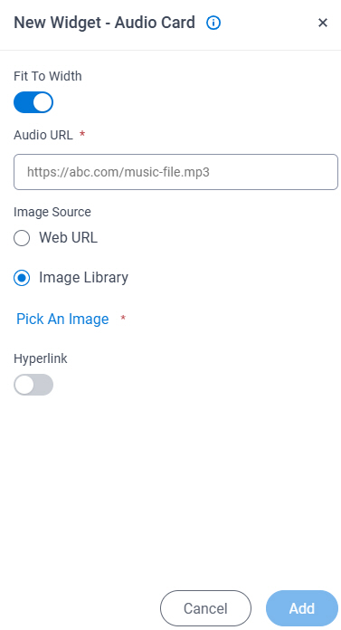 Audio Card Widget screen