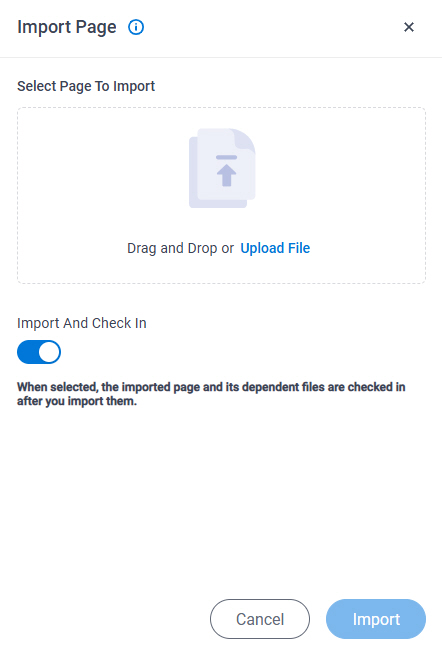 Import Page screen