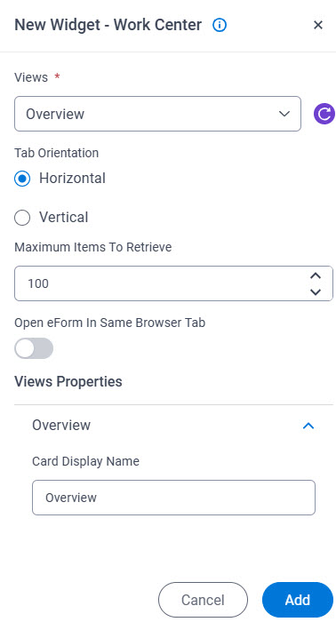 Modern Work Center Widget screen Overview tab