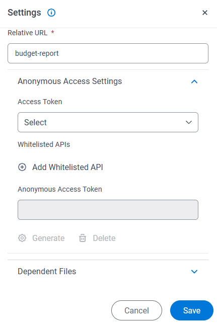 Anonymous Access Settings tab