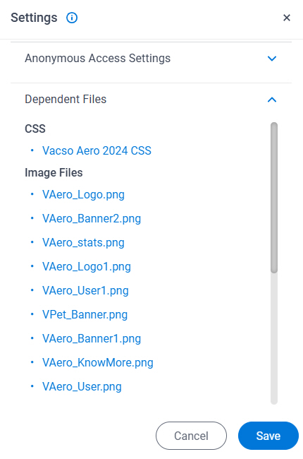 Dependent Files screen