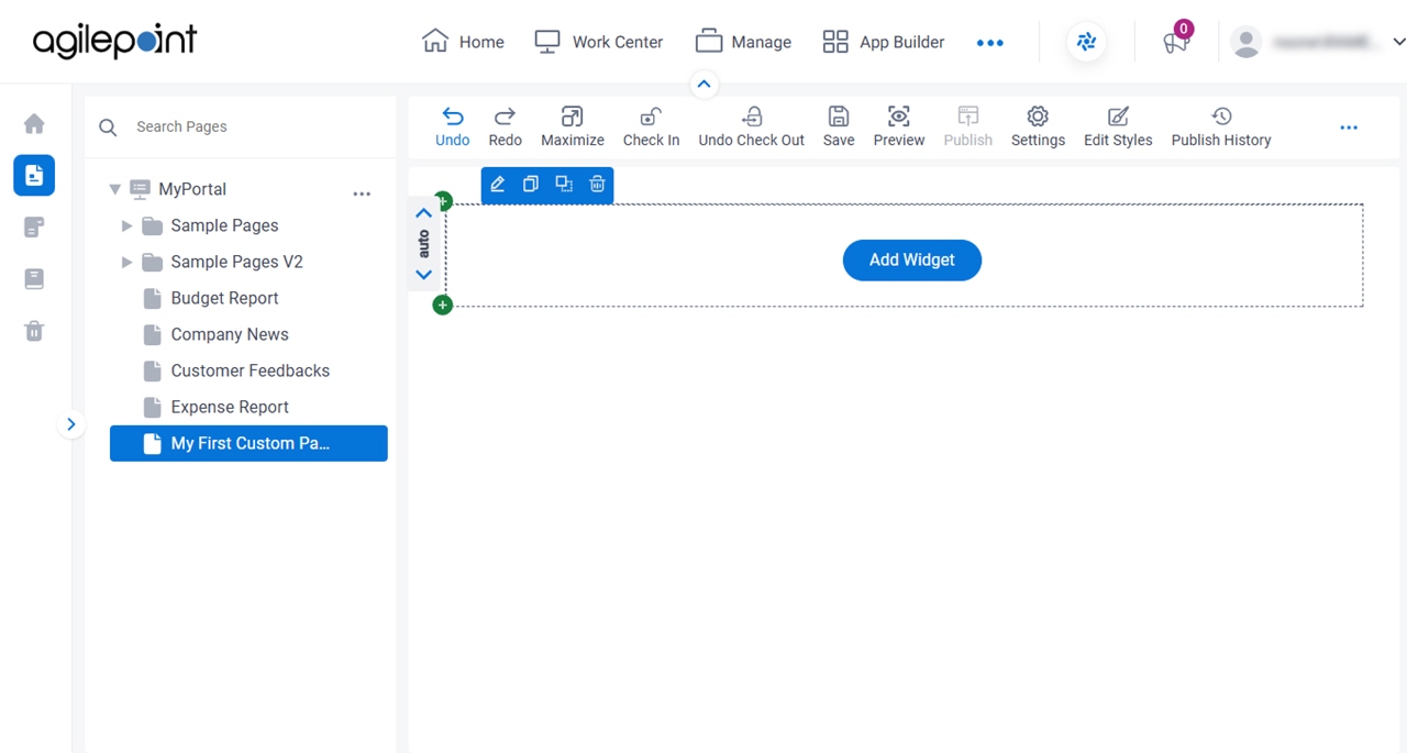 Custom Page Design screen