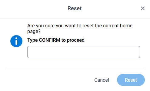 Reset Home Page screen