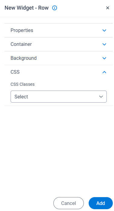 Row Widget screen CSS tab