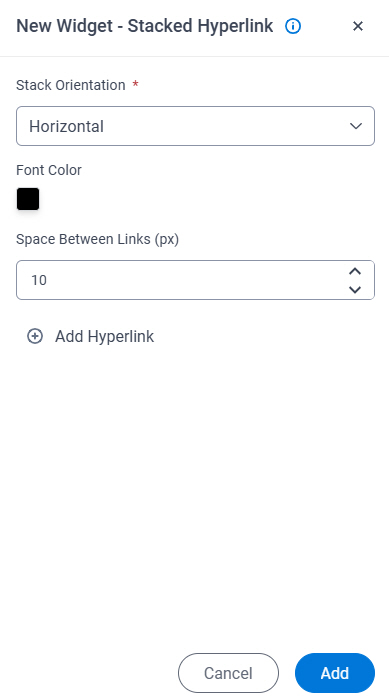 Stacked Hyperlink Widget screen