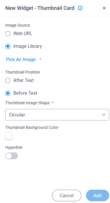 Thumbnail Card Widget screen