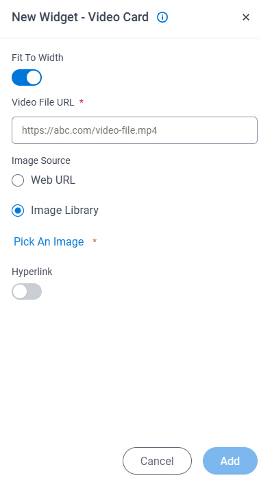 Video Card Widget screen
