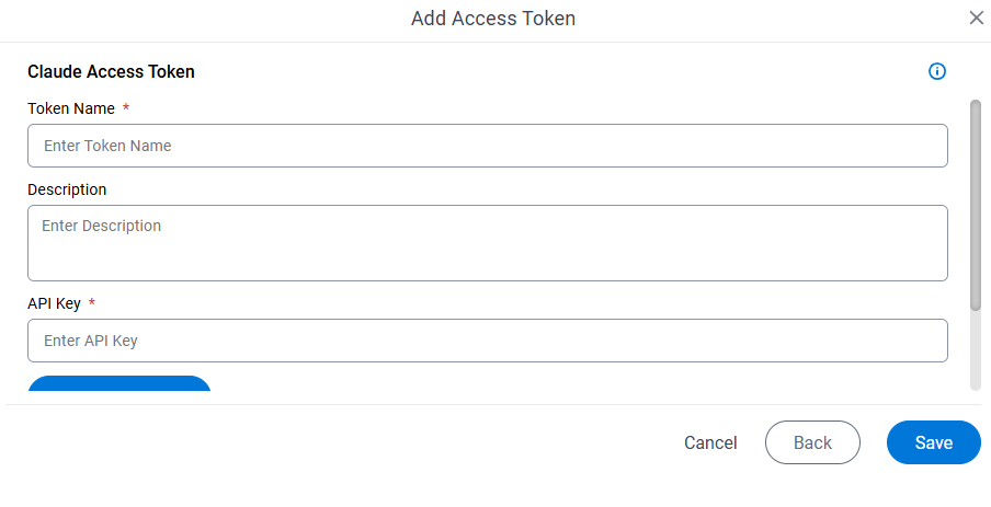 Claude Access Token Configuration screen