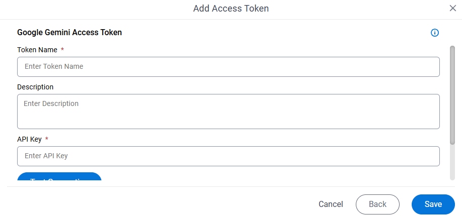 Google Gemini Access Token Configuration screen