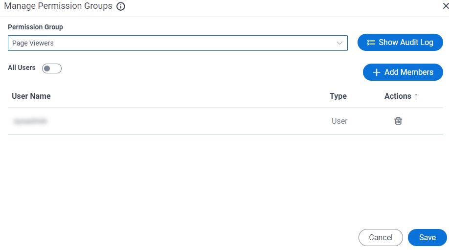 Manage Permission Groups screen