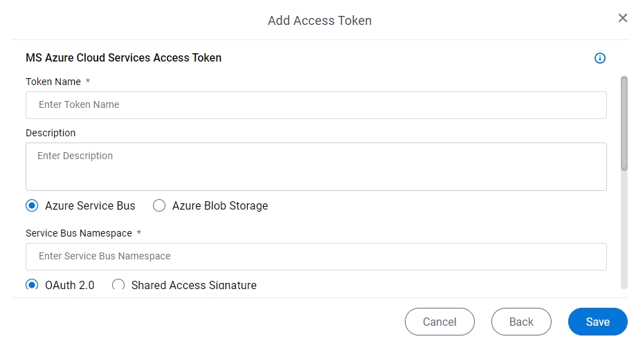 MS Azure Cloud Services Access Token Configuration screen