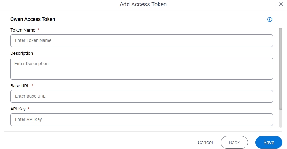 Qwen Access Token Configuration screen