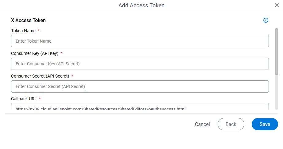 X Access Token Configuration screen