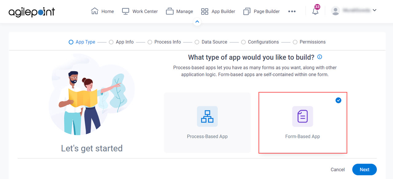What type of app would you like to build? screen