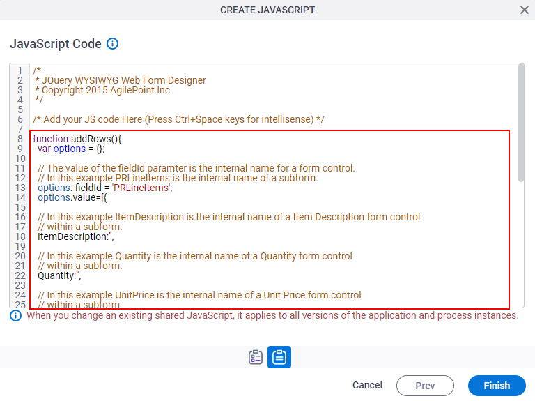 Shared Form JavaScript Screen