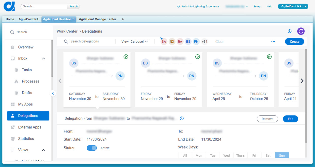 Delegations screen