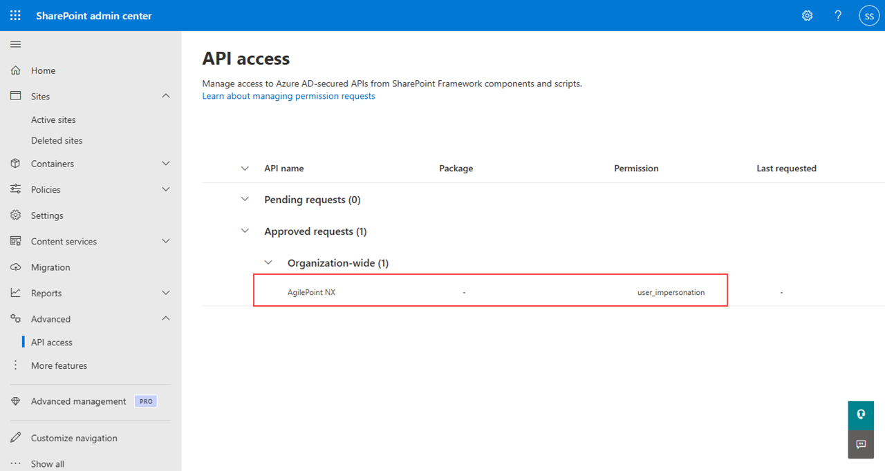 API access screen