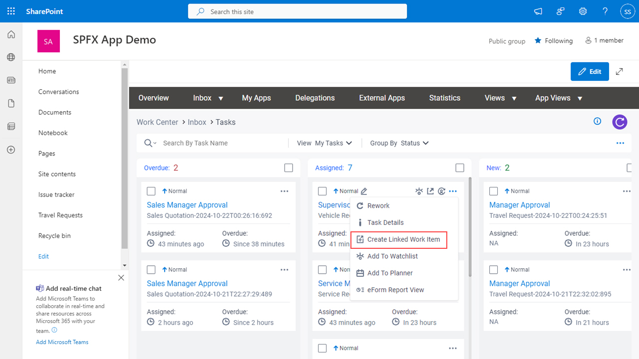 Click Create Linked Work Item