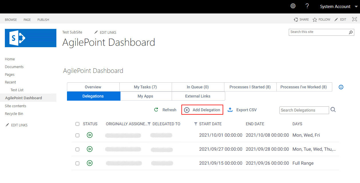 Click Add Delegation