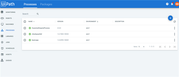 Deployed Processes screen