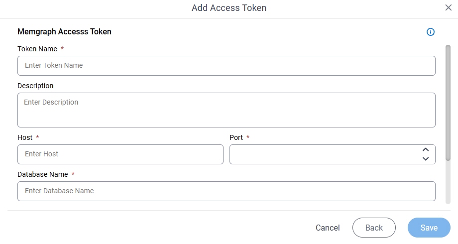 Memgraph Access Token Configuration screen