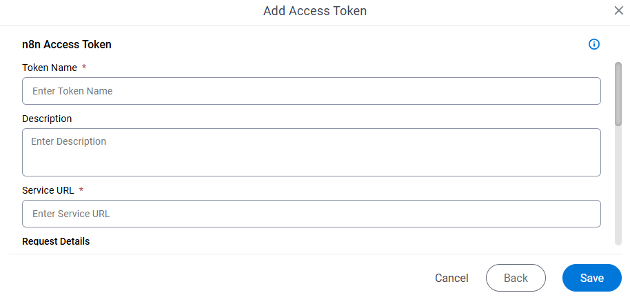 n8n Access Token Configuration screen