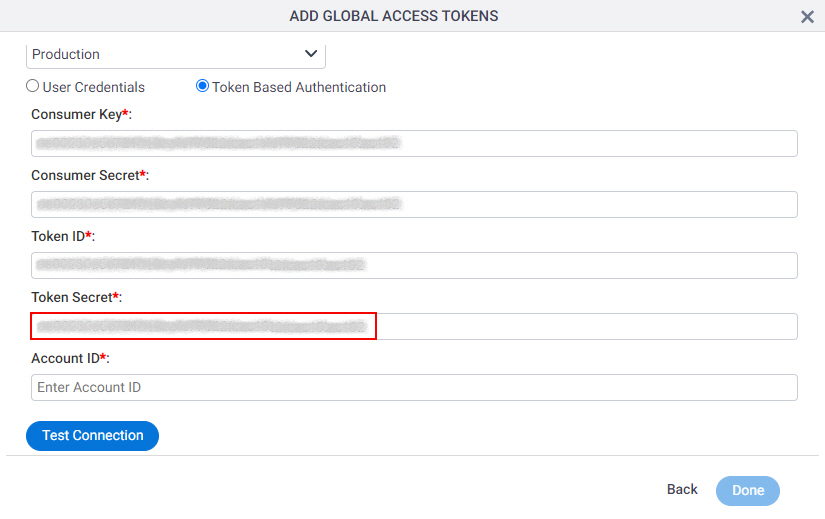 Oracle NetSuite Access Token Configuration screen