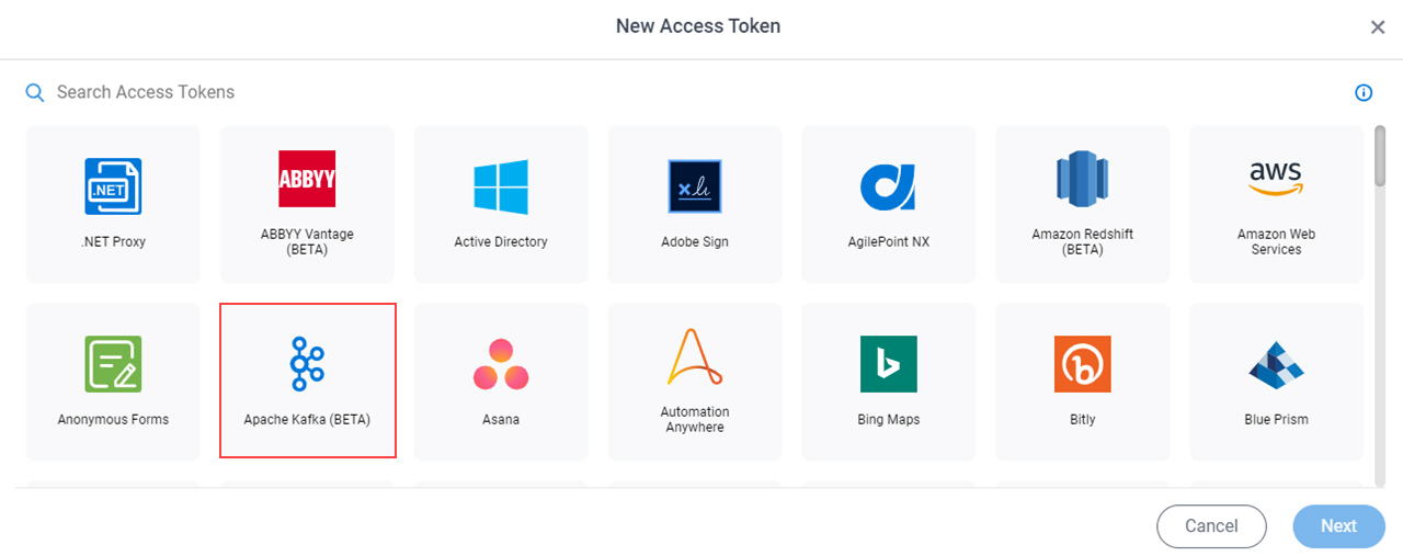 Select Apache Kafka App Token
