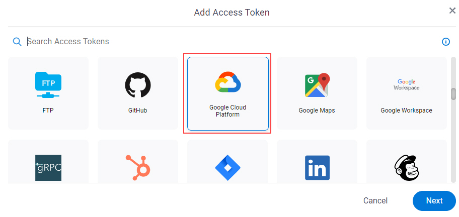 Select Google Cloud Platform Access Token
