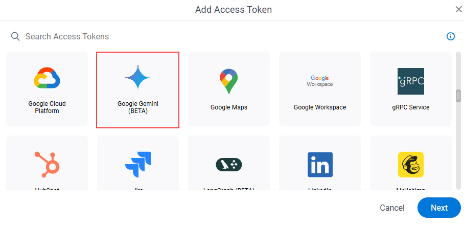 Select Google Gemini Access Token
