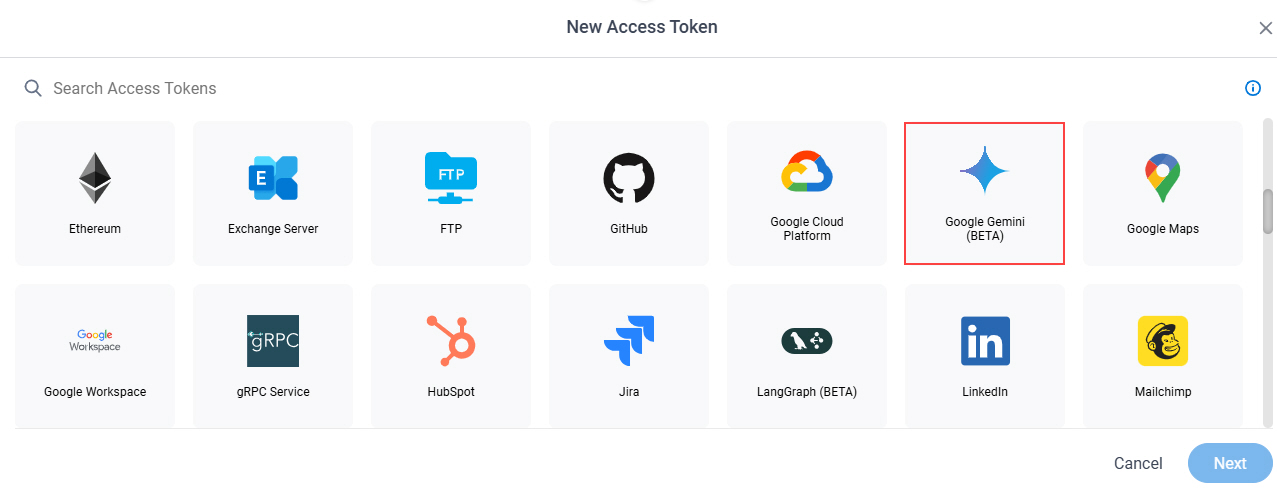 Select Google Gemini App Token