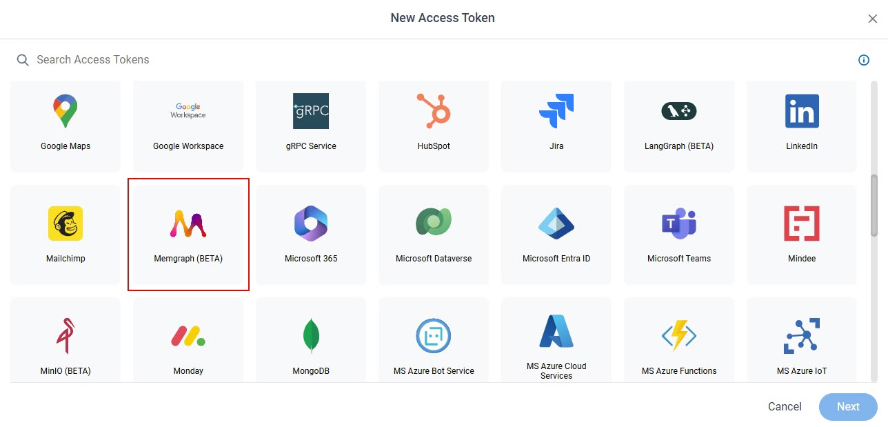Select Memgraph App Token
