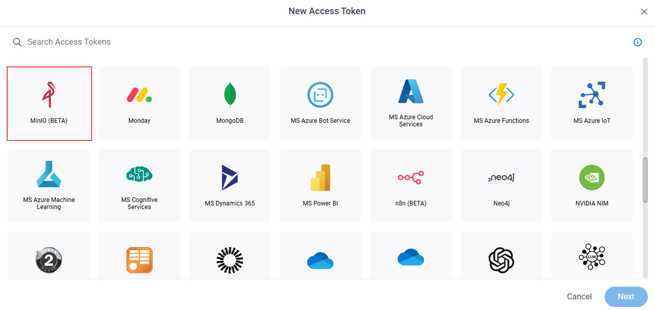 Select MinIO App Token