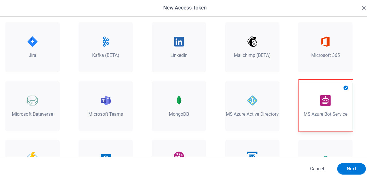 Select MS Azure Bot Service App Token