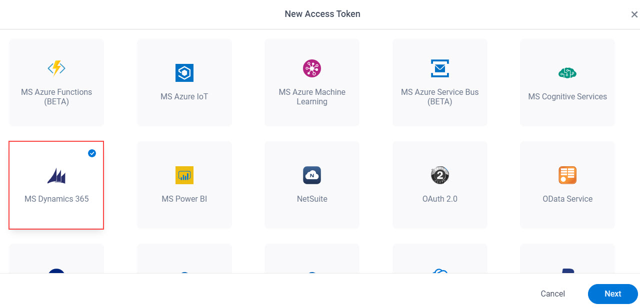 Select MS Dynamics 365 App Token