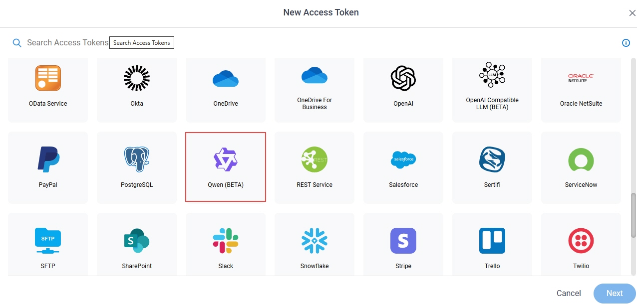 Select Qwen App Token