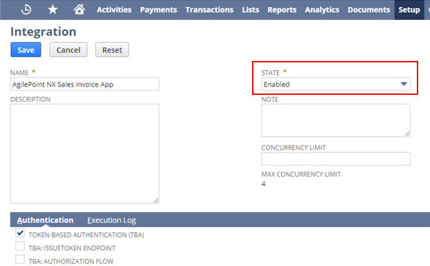 Oracle NetSuite Integration screen
