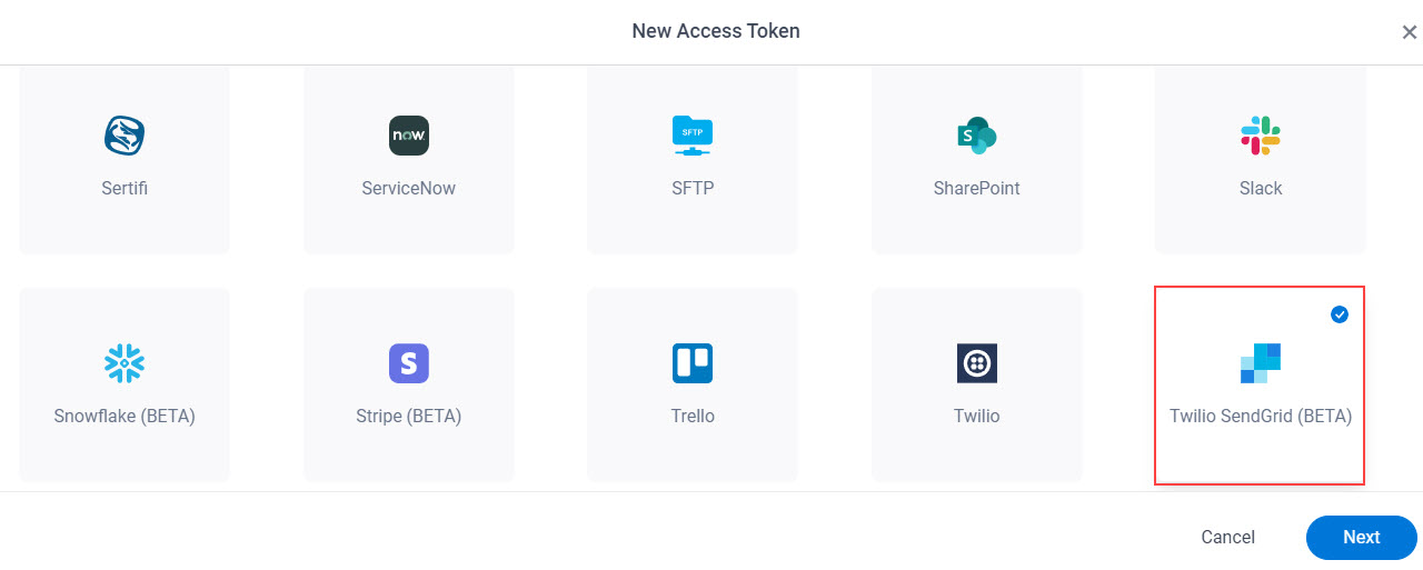 Select Twilio SendGrid App Token