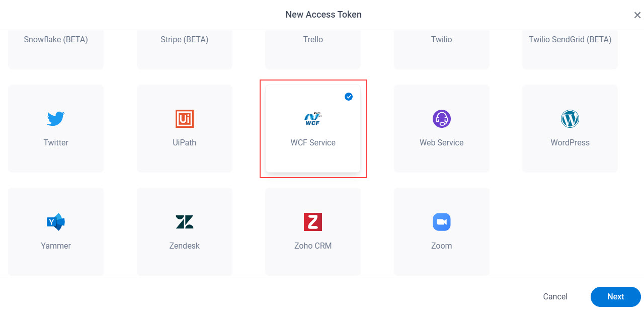 Select WCF Service App Token