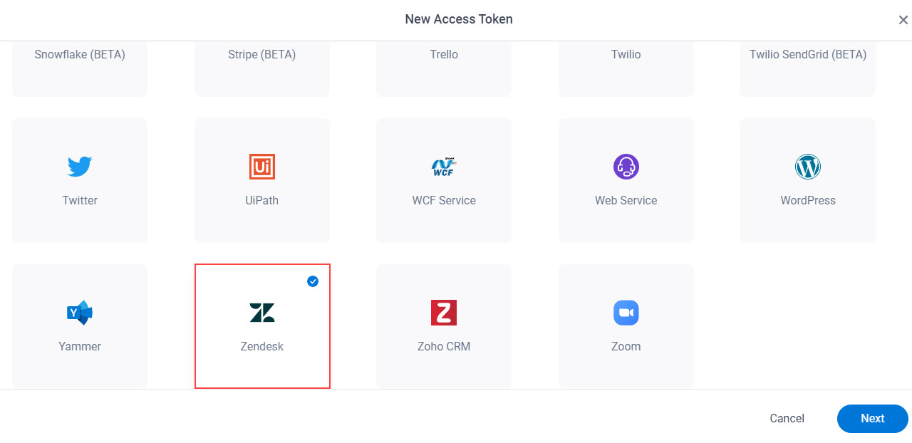 Select Zendesk App Token