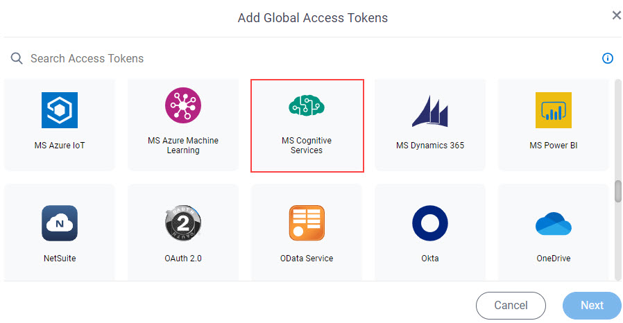Click MS Cognitive Services