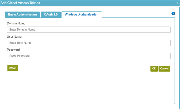 Windows Authentication tab REST Service Authentication