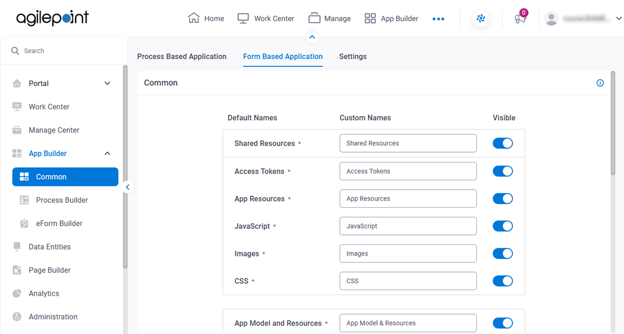Form Based Application tab