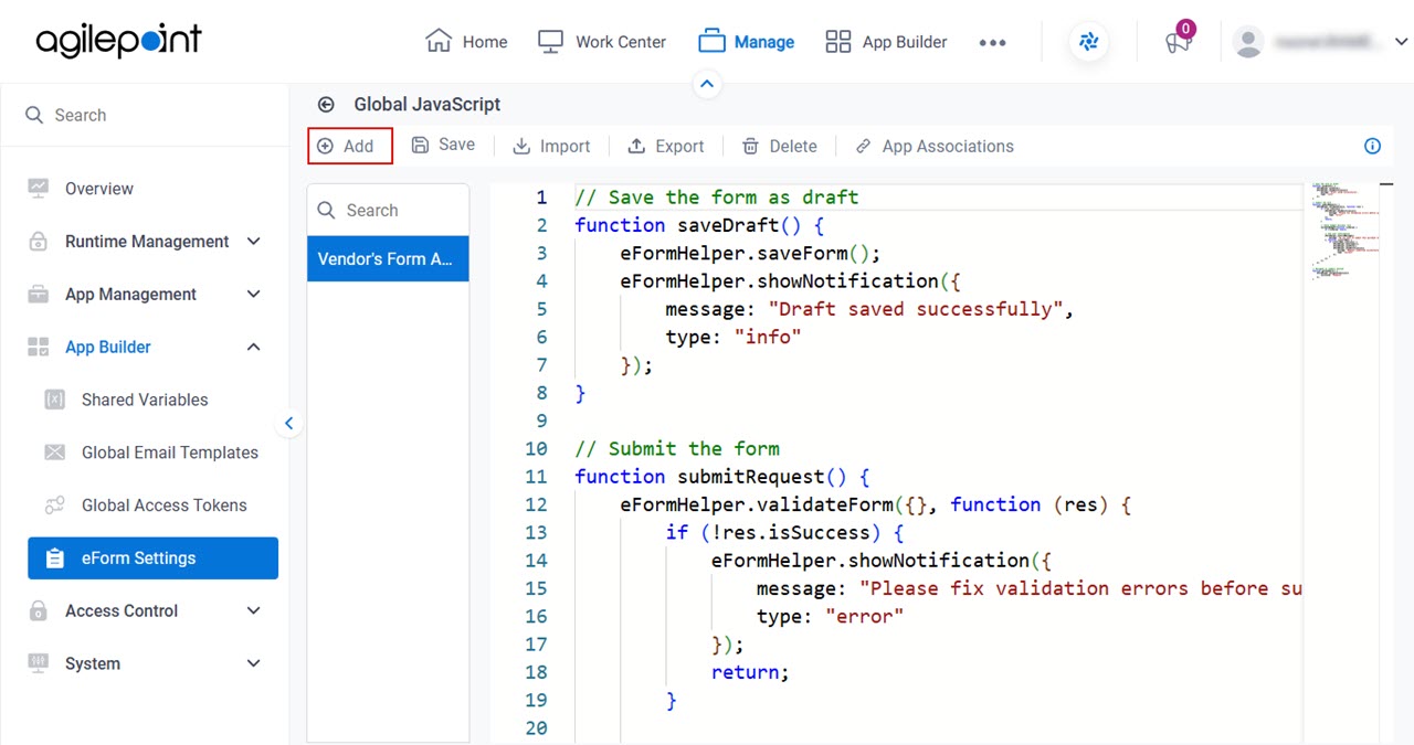 Click Add Global JavaScript