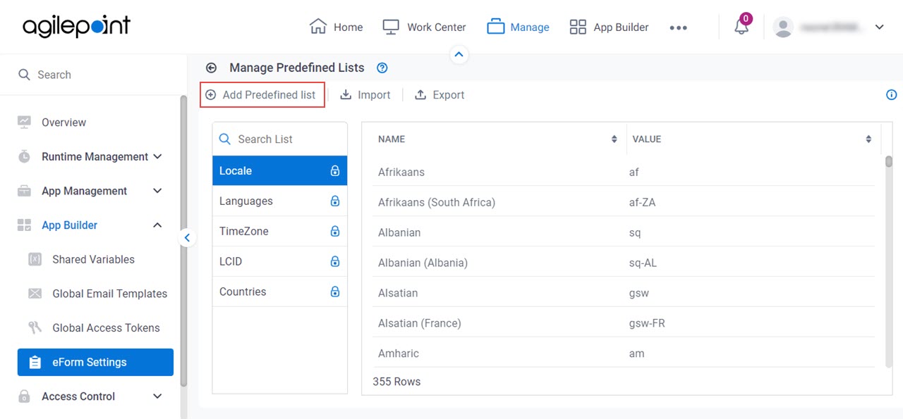 Click Add Predefined List