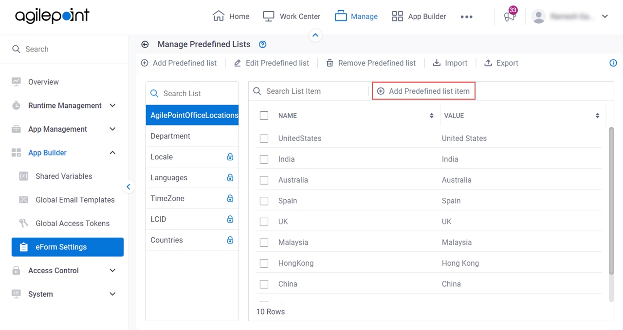 Click Add Predefined List Item