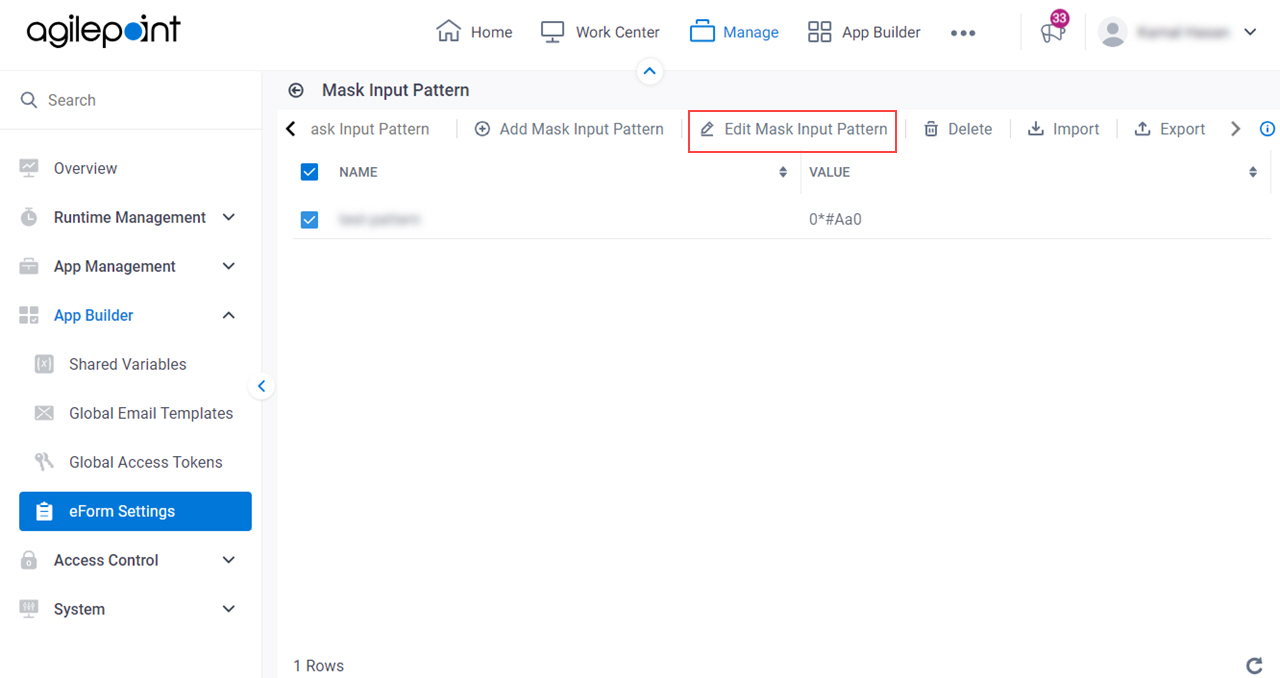 Click Edit Masked Input Pattern