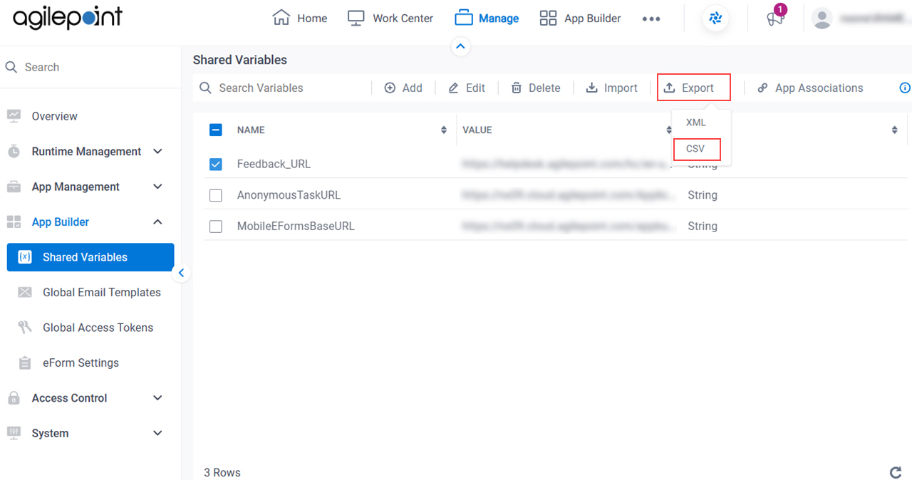 Click Export CSV